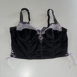 Plus Size Women’s Black & Purple Lace & Ribbon Detail Costume Bustier Top (0966)